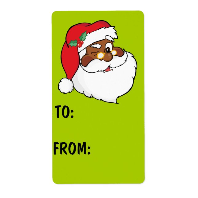 Secret Winking Black Santa Claus Gift Label (Front)