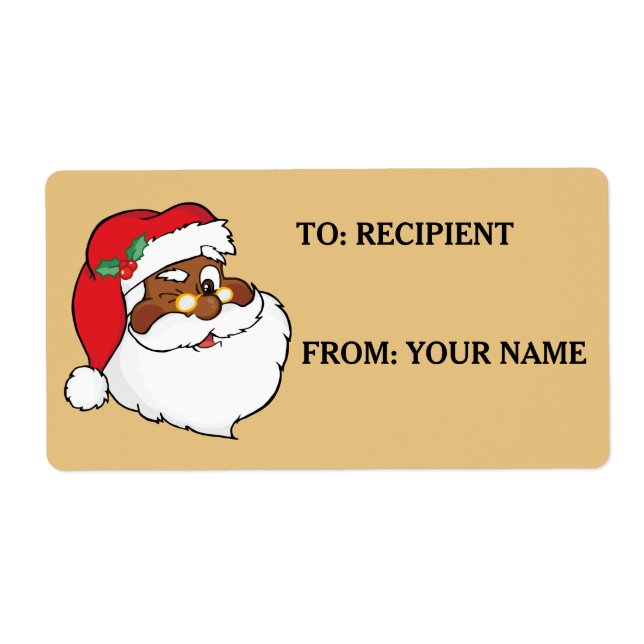 Secret Winking Black Santa Claus Printed Label (Front)