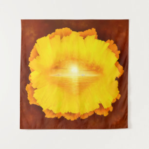 "Secret World" surrealistic sunset island painting Tapestry