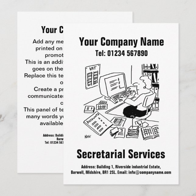 Secretarial Services Cartoon Design Card (Front/Back)