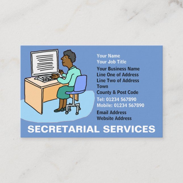 Secretarial Services with Black Secretary. Business Card (Front)