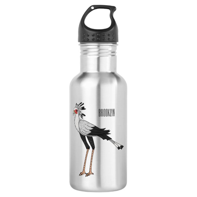 Secretary bird cartoon illustration 532 ml water bottle (Front)
