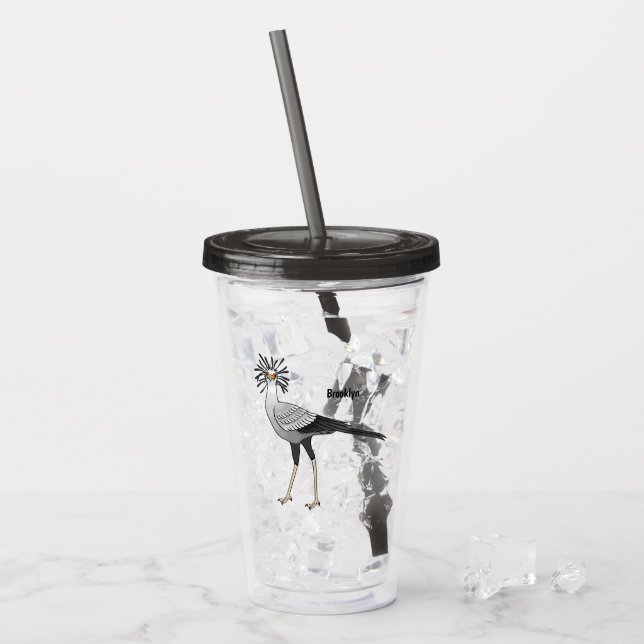Secretary bird cartoon illustration  acrylic tumbler (Front Ice)