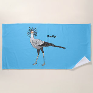 Secretary bird cartoon illustration  beach towel