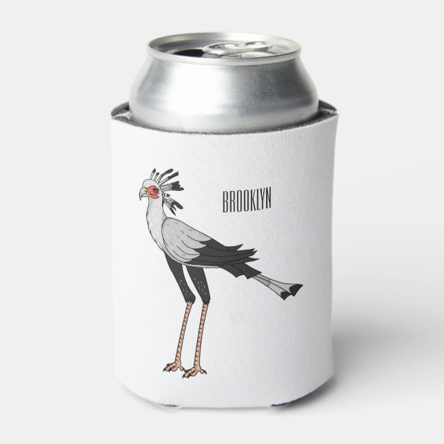 Secretary bird cartoon illustration can cooler (Can Front)