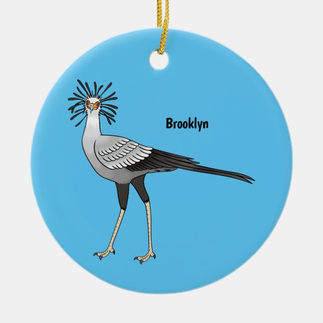 Secretary bird cartoon illustration  ceramic tree decoration (Front)
