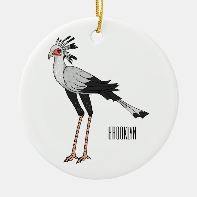 Secretary bird cartoon illustration ceramic tree decoration (Front)