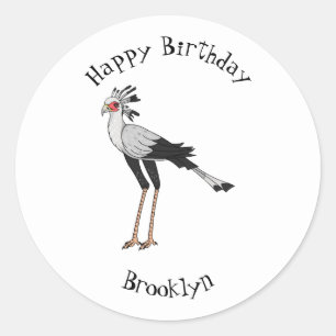 Secretary bird cartoon illustration classic round sticker