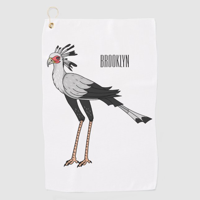 Secretary bird cartoon illustration golf towel (Front)