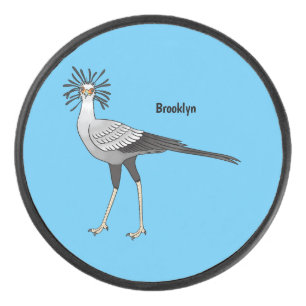 Secretary bird cartoon illustration hockey puck