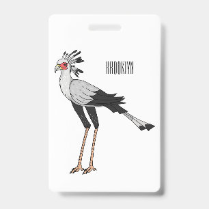 Secretary bird cartoon illustration ID badge