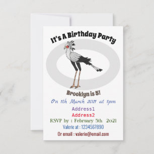 Secretary bird cartoon illustration invitation