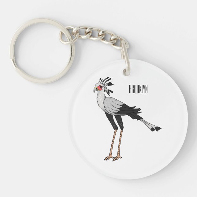 Secretary bird cartoon illustration key ring (Front)