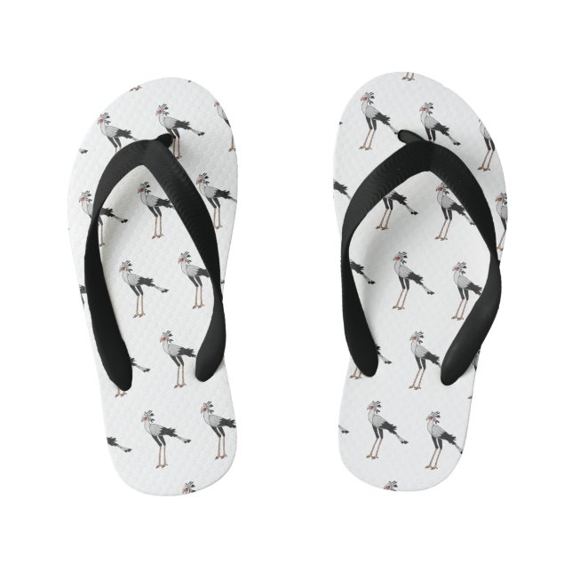 Secretary bird cartoon illustration kid's flip flops (Footbed)
