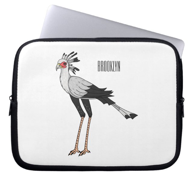 Secretary bird cartoon illustration  laptop sleeve (Front)