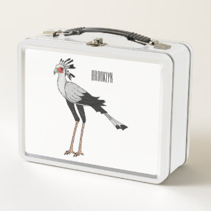 Secretary bird cartoon illustration metal lunch box