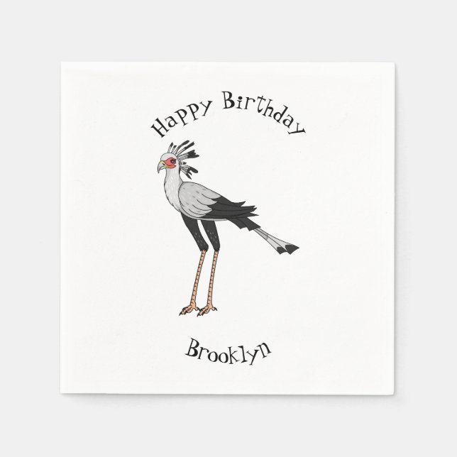 Secretary bird cartoon illustration napkin (Front)