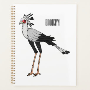 Secretary bird cartoon illustration planner
