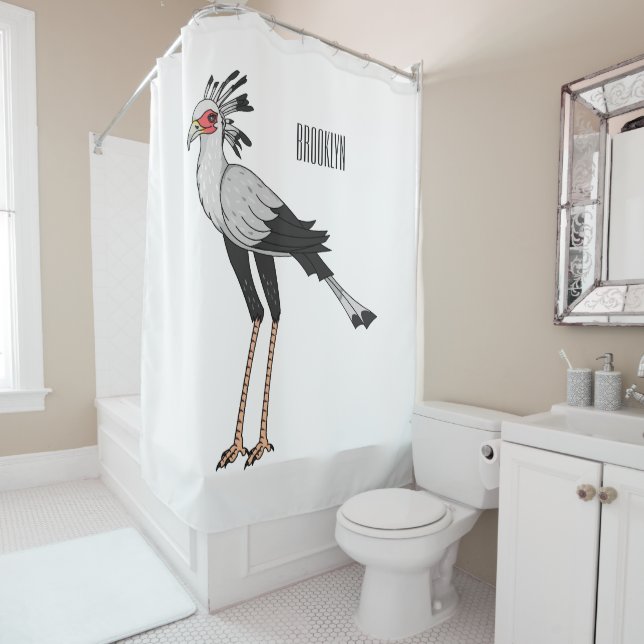 Secretary bird cartoon illustration shower curtain (In Situ)
