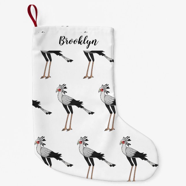 Secretary bird cartoon illustration small christmas stocking (Front)