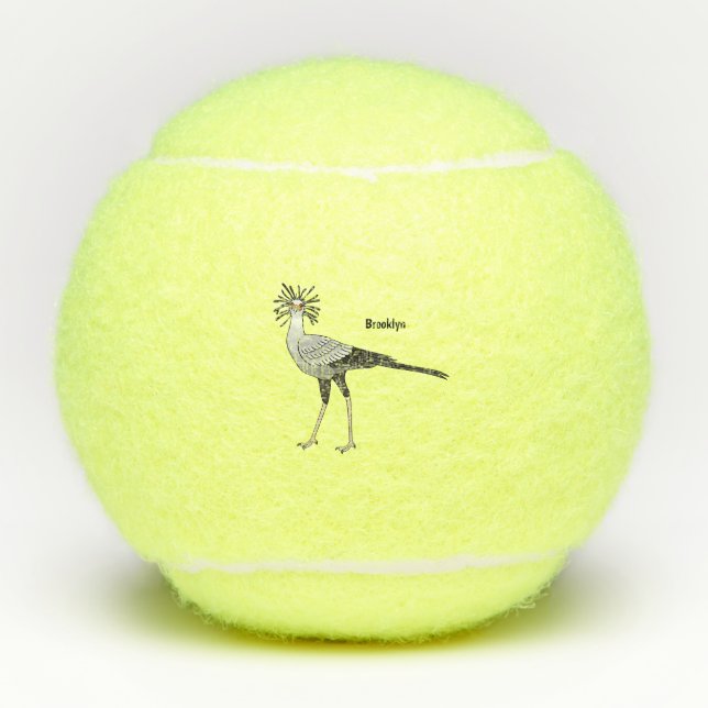 Secretary bird cartoon illustration tennis balls (Front)