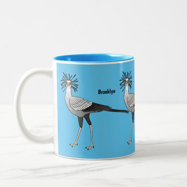 Secretary bird cartoon illustration  Two-Tone coffee mug (Left)