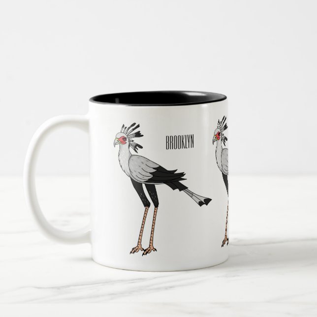 Secretary bird cartoon illustration Two-Tone coffee mug (Left)