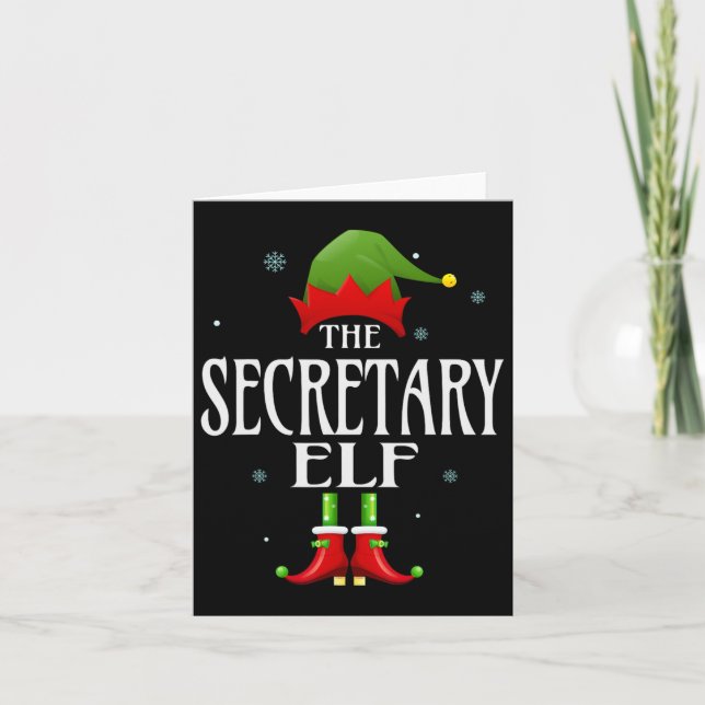 Secretary Elf Xmas Matching Family Group Christmas Card (Front)
