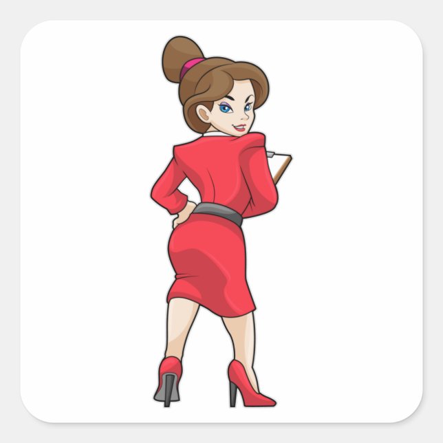 Secretary in Dress with High Heels Square Sticker (Front)