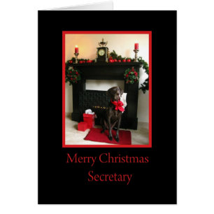 secretary merry christmas german pointer at firepl