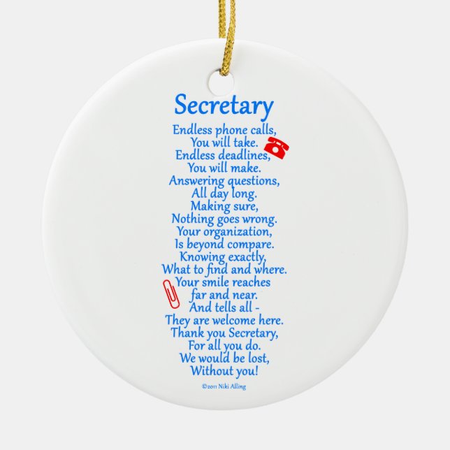 Secretary  Thank You Ceramic Tree Decoration (Front)