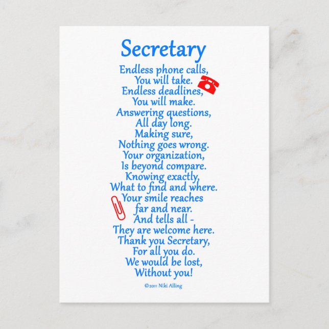 Secretary  Thank You Postcard (Front)
