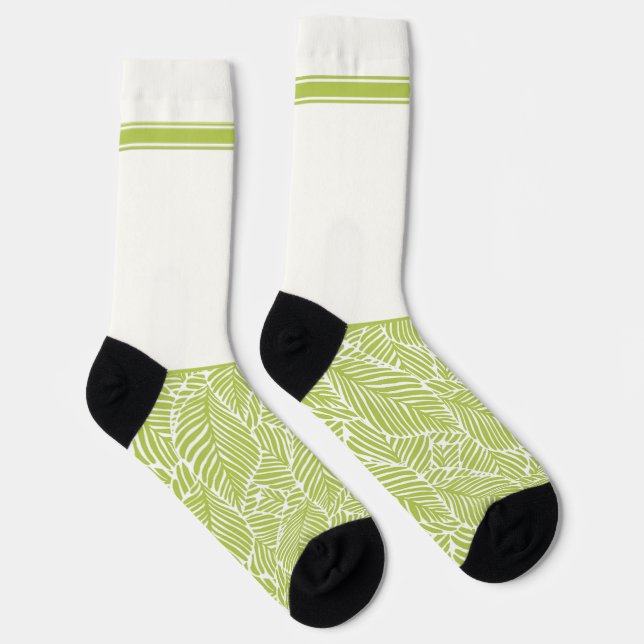 Secretly Wild Bright green leaf pattern with white Socks (Right)