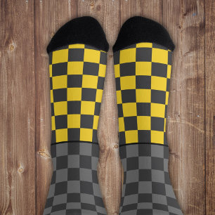 Secretly Wild check grey yellow on grey Socks
