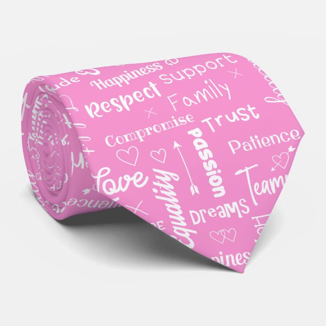 Secrets To A Happy Marriage Pink White Wedding Tie (Rolled)