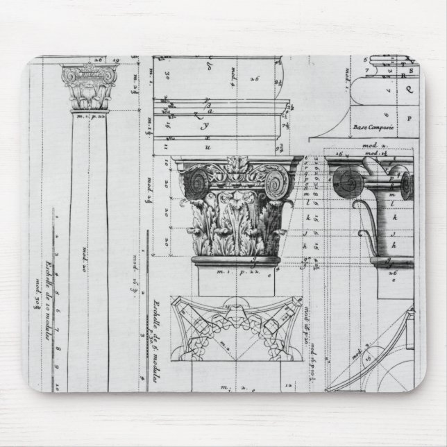 Section and elevation of a composite column mouse mat (Front)