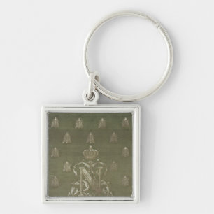 Section of green and gold damask key ring