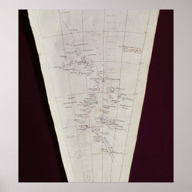 Section of Map from Ross Island to South Pole Poster (Front)