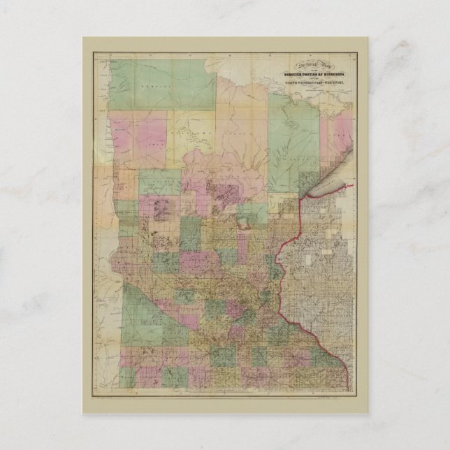 Sectional Map of Minnesota (circa 1860) Postcard (Front)