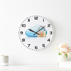 Secure Cloud Storage Icon with Padlock Large Clock