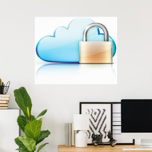 Secure Cloud Storage Icon with Padlock Poster