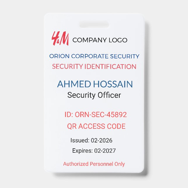 Security Badge | Company Badge – QR ID (Front)