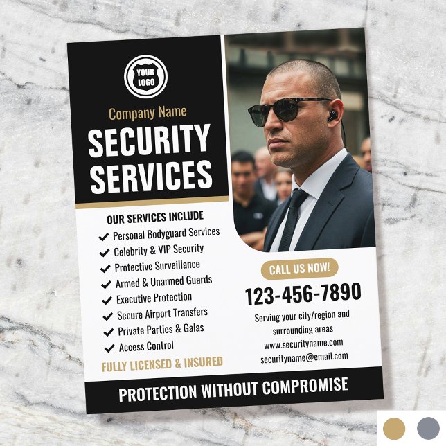 Security Bodyguard Services Company Logo Gold Flyer (Creator Uploaded)