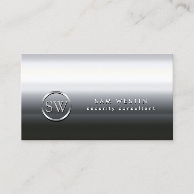 Security Consultant Chrome Monogram Business Card (Front)