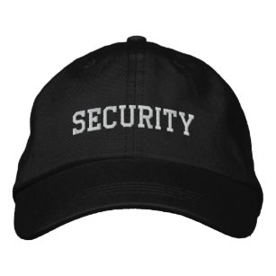 Security Embroidered Baseball Hat   Black White