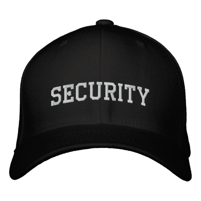 Security  embroidered in white on black cap|hat embroidered hat (Front)