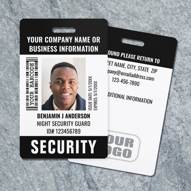 Security Guard Custom ID Photo Name Barcode Black ID Badge (Creator Uploaded)