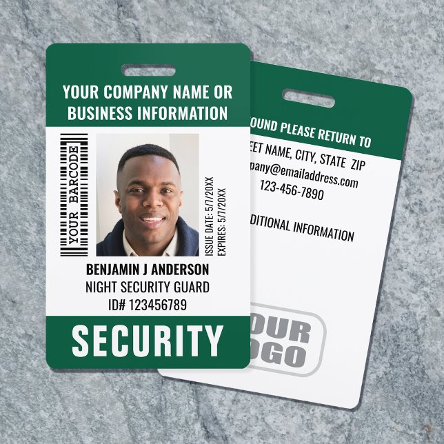 Security Guard Custom ID Photo Name Barcode Green ID Badge (Creator Uploaded)