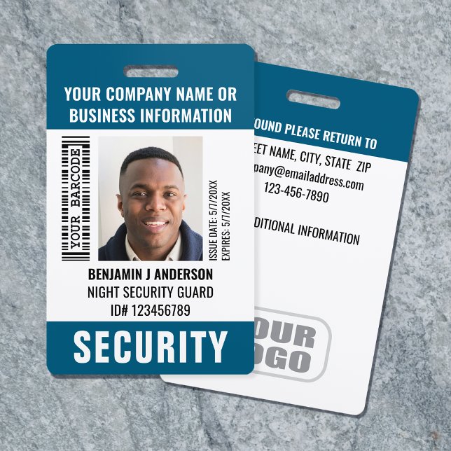 Security Guard Custom ID Photo Name Barcode Teal Badge (Creator Uploaded)