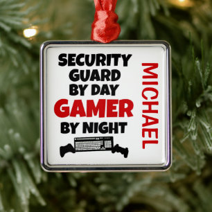 Security Guard Loves Playing Video Games Metal Tree Decoration
